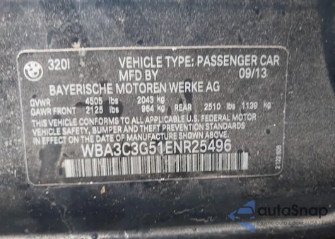 2014 BMW 320I xDrive z USA, uszkodzony, nr VIN WBA3C3G51ENR25496